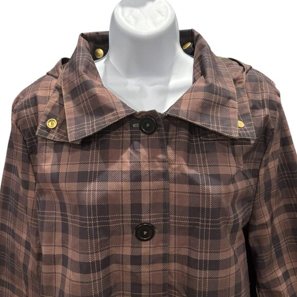FELLER Seattle Raincoat Brown Plaid Hooded Jacket Women’s L – Rare Print - Picture 6 of 11